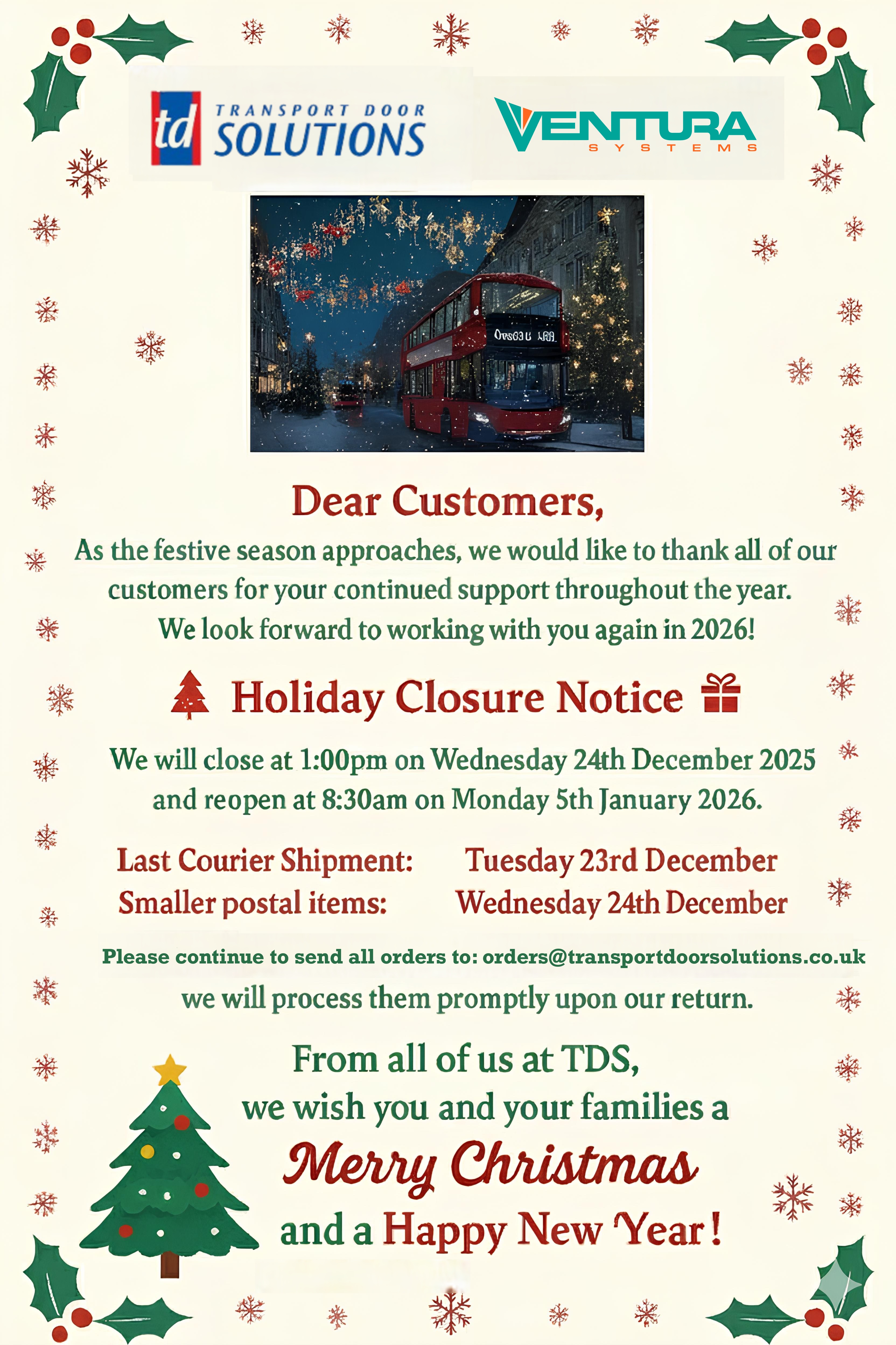 TDS Xmas Message Shutdown 2025!