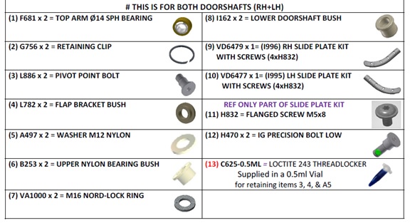 VENTURA IG4 INWARD GLIDER - DOORSHAFT SET SERVICE KIT